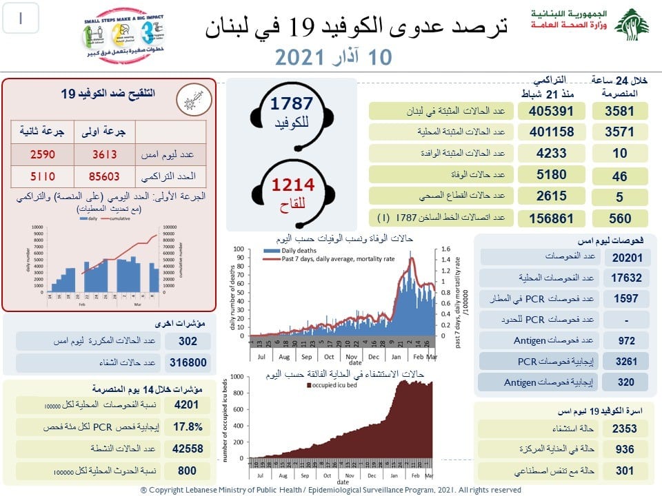 Liban/Coronavirus: 46 décès ce 10 mars