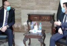 La Syrie fournit 25 tonnes d’oxygène au Liban Le ministre libanais de la Santé, Hamad Hassan en compagnie de son homologue syrien Hassan Al-Ghabbache. Crédit Photo: NNA