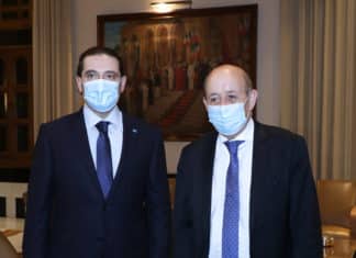 Dalati Saad Hariri Jean Yves le Drian 6 mai.jpg