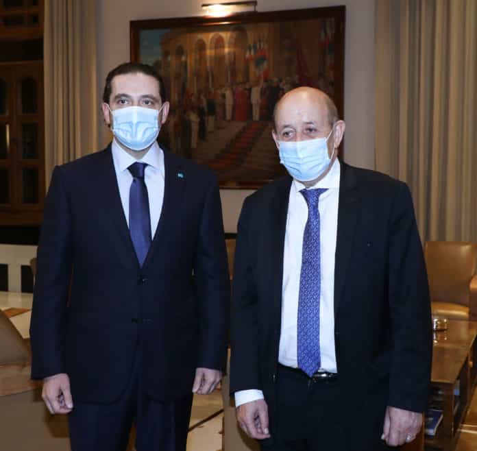Dalati Saad Hariri Jean Yves le Drian 6 mai.jpg