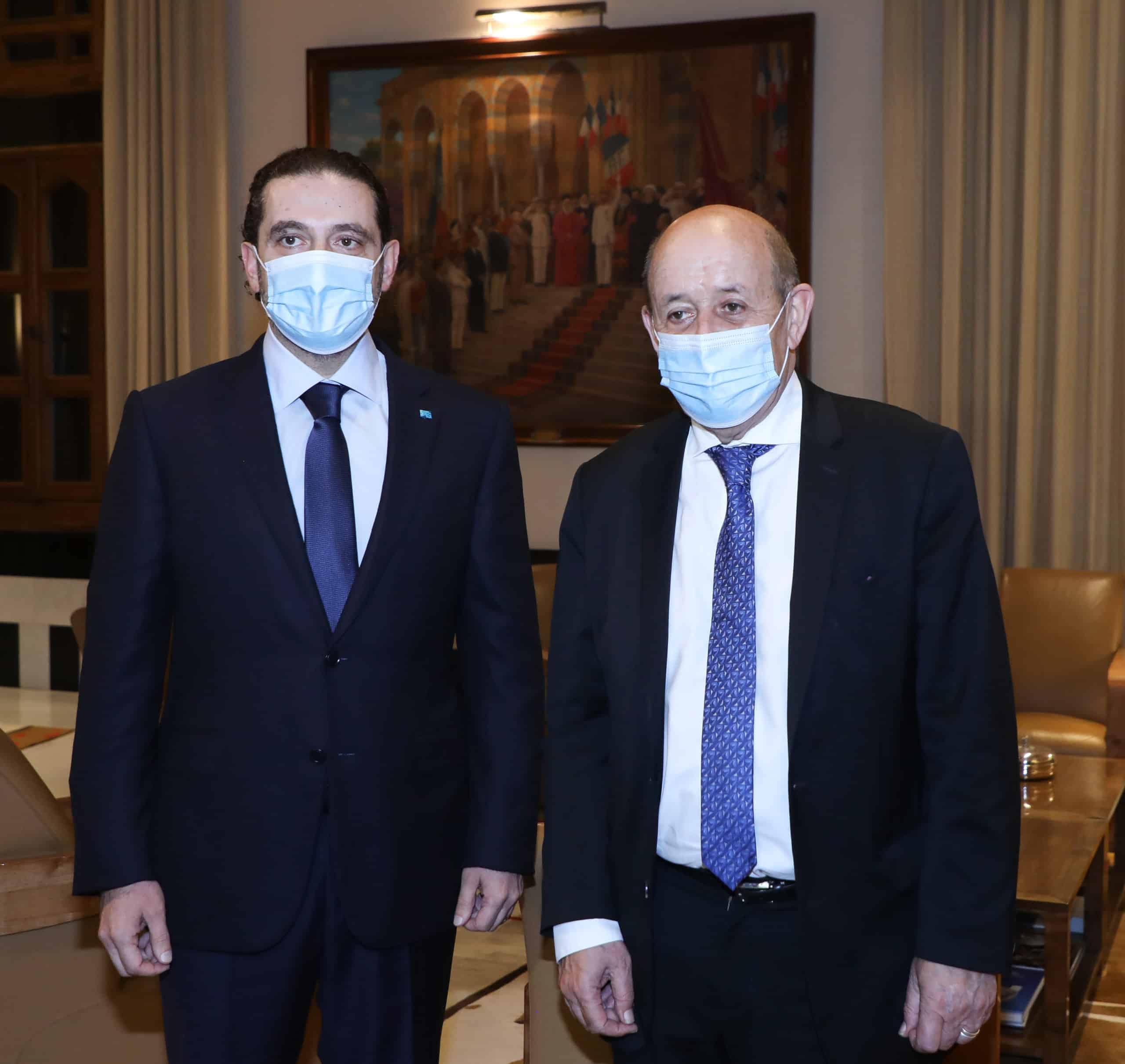 Jean Yves le Drian rencontre à la dernière minute avec Saad Hariri Dalati Saad Hariri Jean Yves le Drian 6 mai.jpg