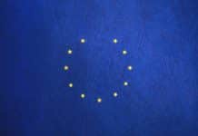 blue and yellow round star print textile