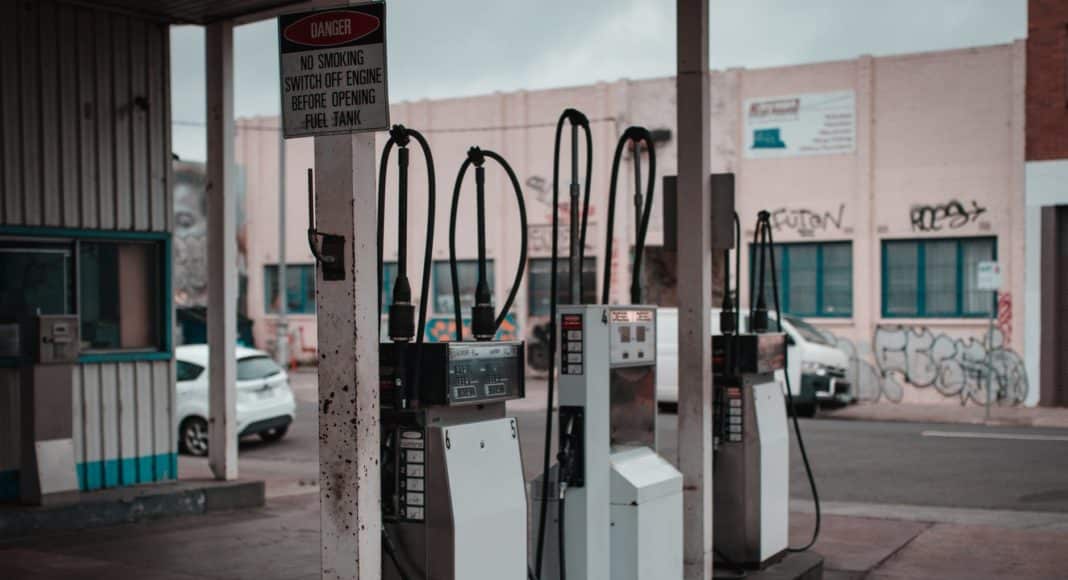 white and black gas pumps