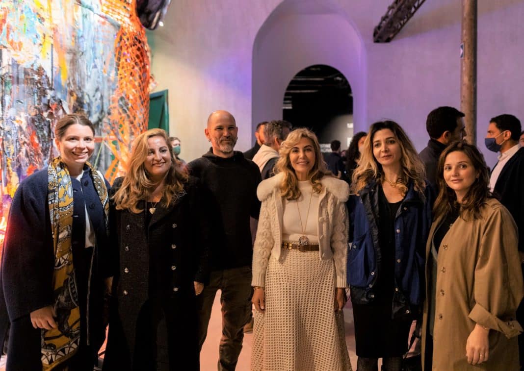 Photo: La directrice de Culture in Architecture Laetitia Wertheim, l’architecte et fondatrice de Culture in Architecture Aline Asmar d'Amman, le plasticien Ayman Baalbaki, la conservatrice du Patrimoine et commissaire du Pavillon Nada Ghandour, la cinéaste et vidéaste Danielle Arbid et la curatrice adjointe Dina Bizri. Photo by Federico Vespignani © LVAA