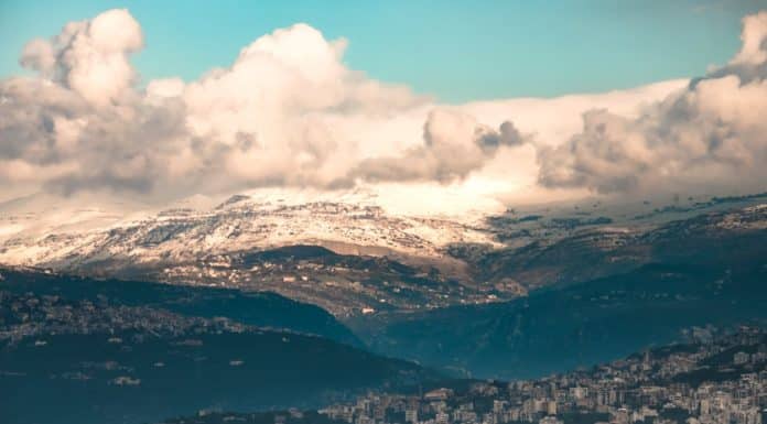 aerial view of mountains surrounding city