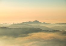 view of foggy mountains
