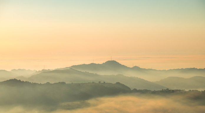 view of foggy mountains