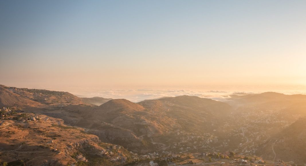 aerial photographer of mountains in faraya lebanon during sunset