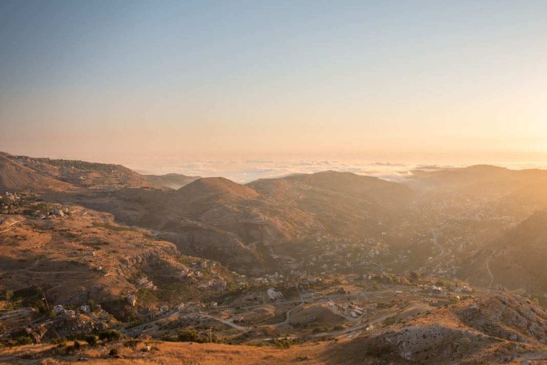 aerial photographer of mountains in faraya lebanon during sunset
