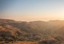 aerial photographer of mountains in faraya lebanon during sunset