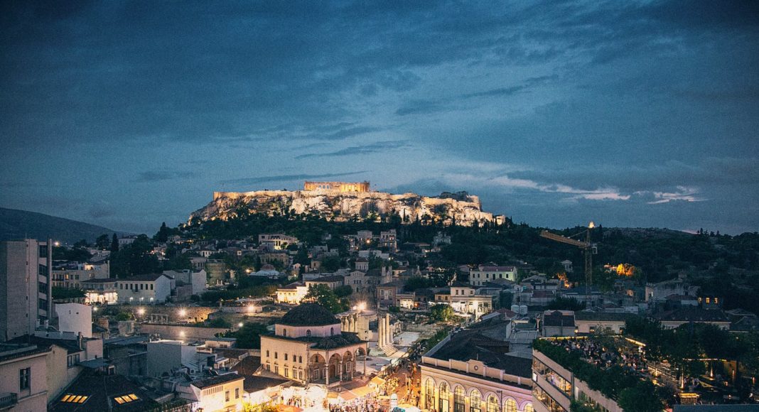 lighted buildings nighttime