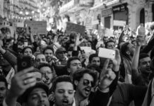 crowd of people black and white photo