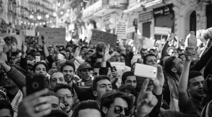 crowd of people black and white photo