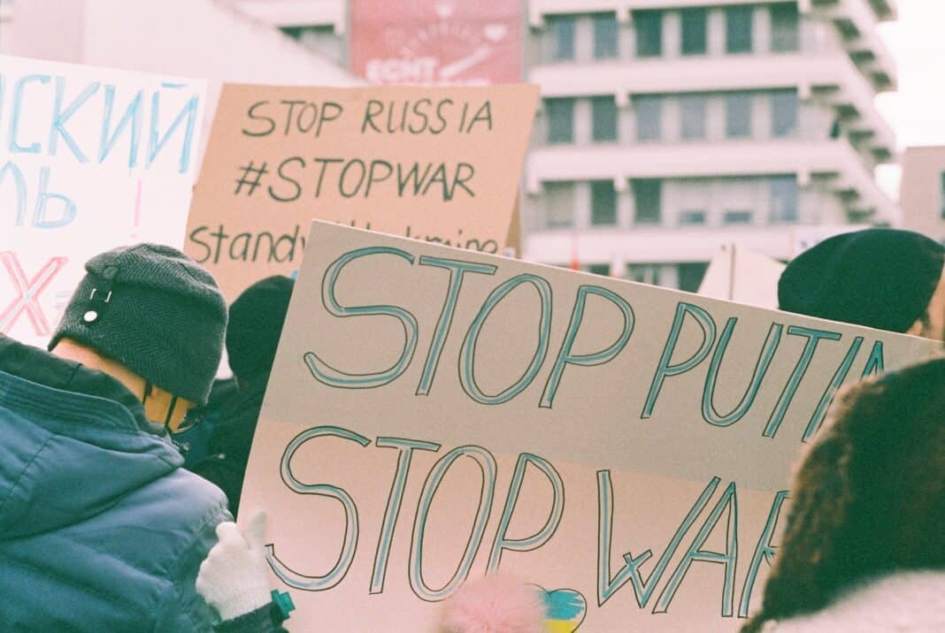 demonstration against the war of aggression russia against ukraine