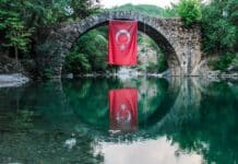 turkey flag hanging on bridge