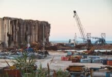 destroyed buildings in an urban area