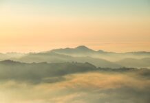 view of foggy mountains