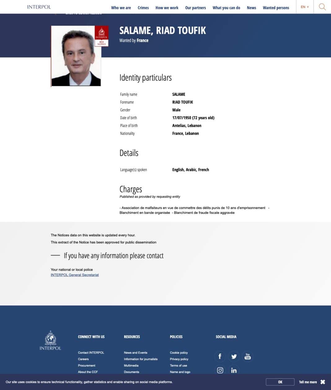 Interpol officialise la fiche rouge de Riad Salamé