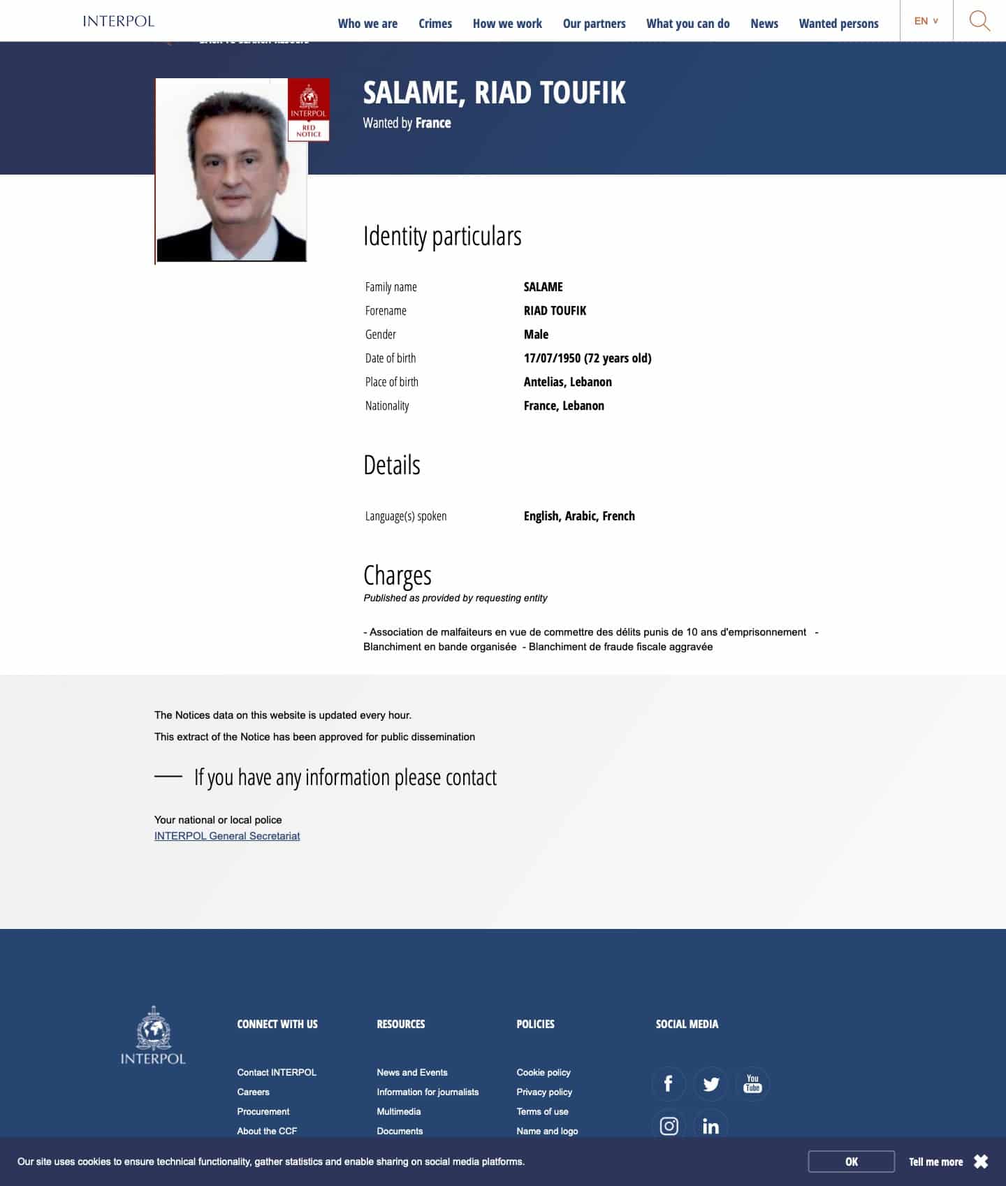 Interpol officialise la fiche rouge de Riad Salamé