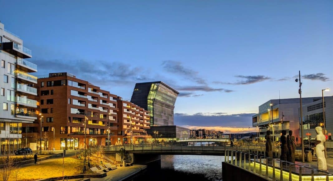 bridge over aker river near buildings