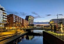 bridge over aker river near buildings