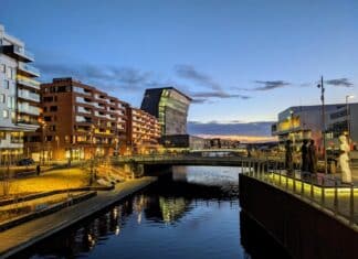 bridge over aker river near buildings