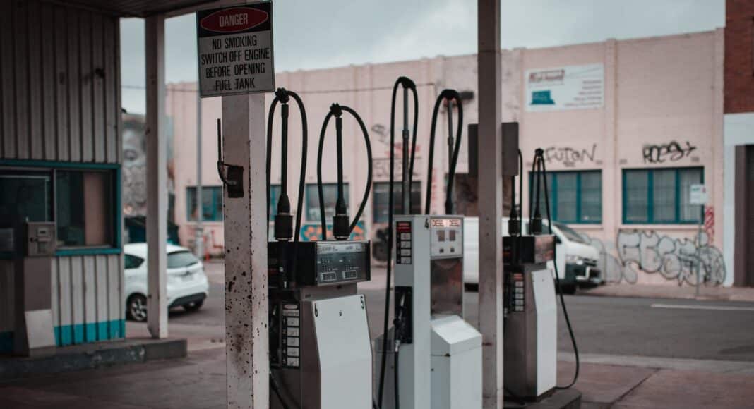 white and black gas pumps