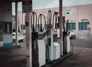 white and black gas pumps