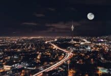 photo of a city at night