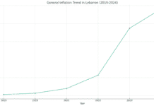 La Flambée des Prix se poursuit au Liban : Un Taux d’Inflation Mensuel de 2.87% et annuel à 177% L'évolution de l'inflation au Liban depuis 2019.
