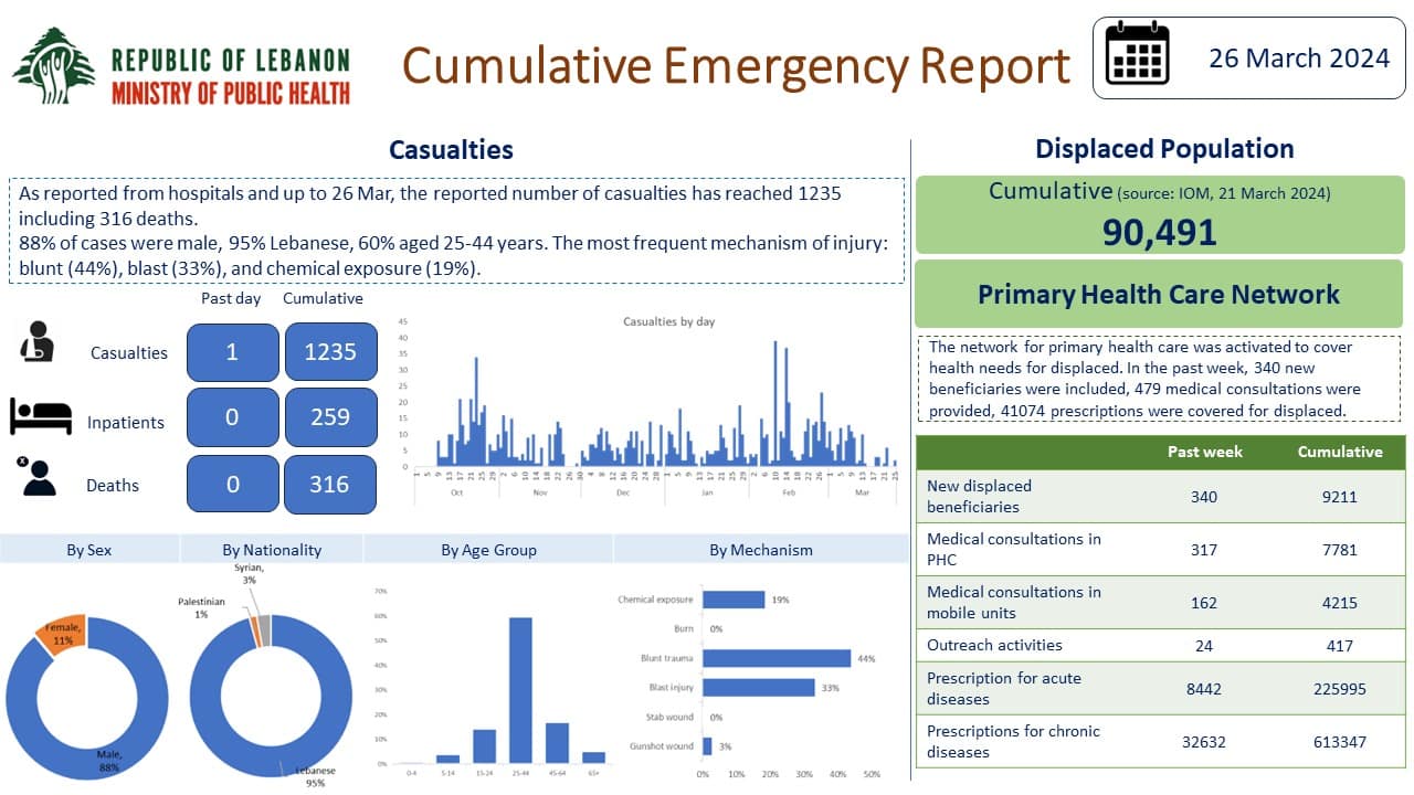 sud Liban: 1235 victimes, dont 316 morts selon le dernier bilan officiel