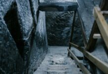 old stone steps in salt mine