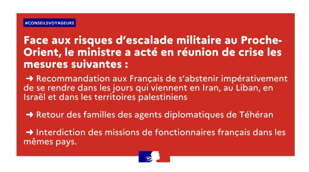 La France appelle ses ressortissants à éviter Israël, les territoires palestiniens et le Liban