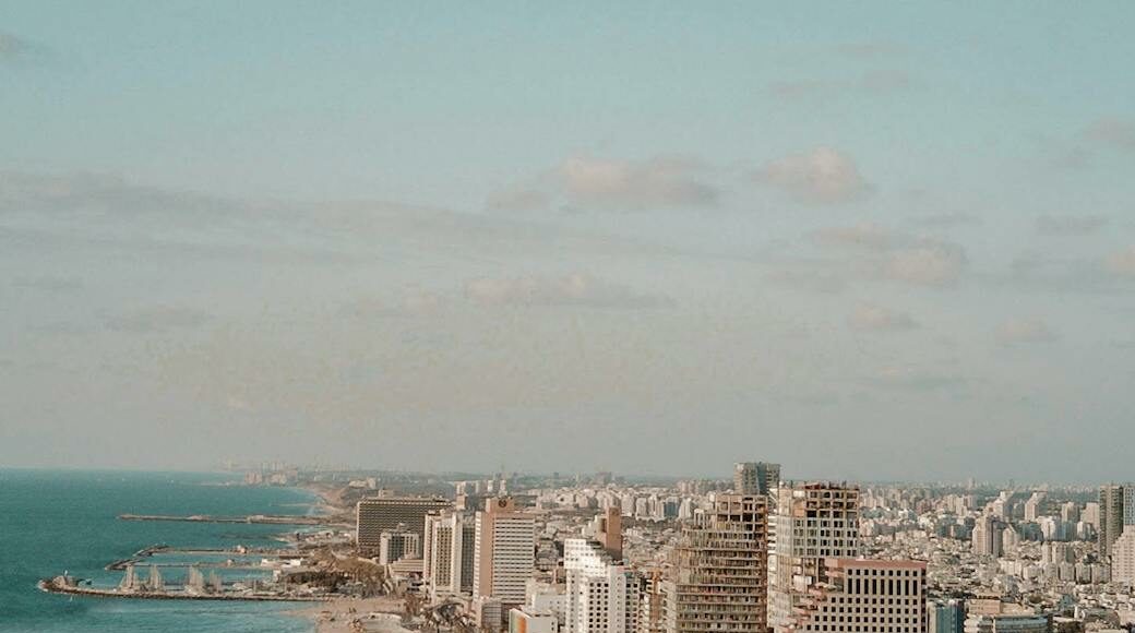 aerial photo of road near buildings and beach