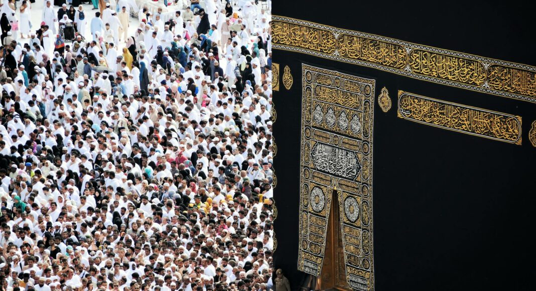 photo of people gathering near kaaba mecca saudi arabia