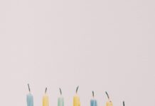 yellow blue and green candles