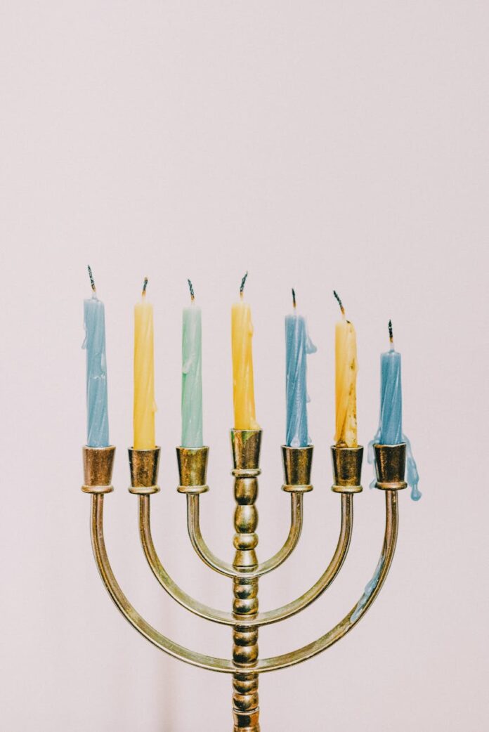 yellow blue and green candles