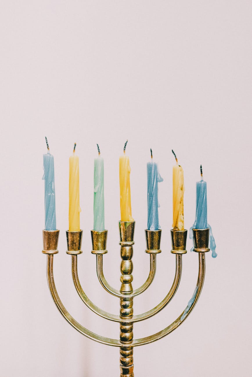yellow blue and green candles