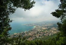 aerial view of coastal town
