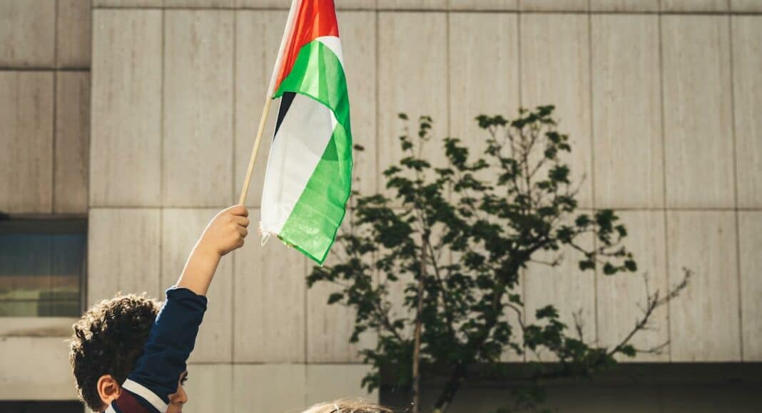 a kid holding a flag
