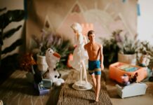 just married couple of toys at wedding celebration