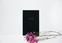 purple petaled flowers near black book