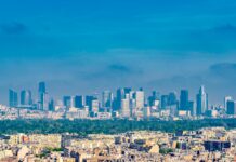 Histoire de bon sens. skyscrapers of paris financial center from above the residential area