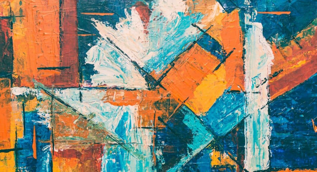 blue orange and white abstract painting