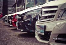mercedes benz parked in a row