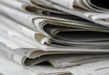close up of stack of newspapers