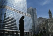 silhouette of statue near trump building at daytime