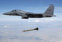 A US Air Force (USAF) F-15E Strike Eagle aircraft from the 492nd Fighter Squadron, Royal Air Force (RAF) Lakenheath, United Kingdom (UK) releases a GBU-28 "Bunker Buster" 5,000-pound Laser-Guided Bomb over the Utah Test and Training Range during a weapons evaluation test hosted by the 86th Fighter Weapons Squadron (FWS) from Eglin AFB, Florida (FL).