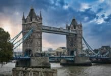 building, river, bridge