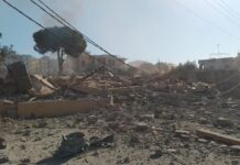 Massive destruction due to bombing of the town of Kafr Tibnit, south Lebanon